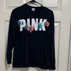 PINK Victoria's Secret Black Long Sleeve Tee with Colorful Floral Design